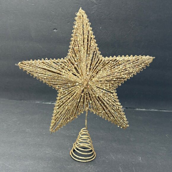 Christmas Tree Star Toppers Set Of 2 Elegant Gold Glitter White Metal Swirl Base - Picture 4 of 13